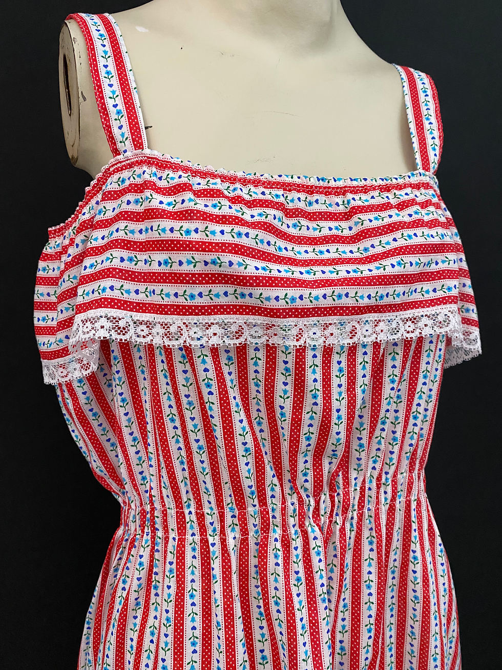 Thumbnail: Vintage Red And White Striped Floral Sundress View Three