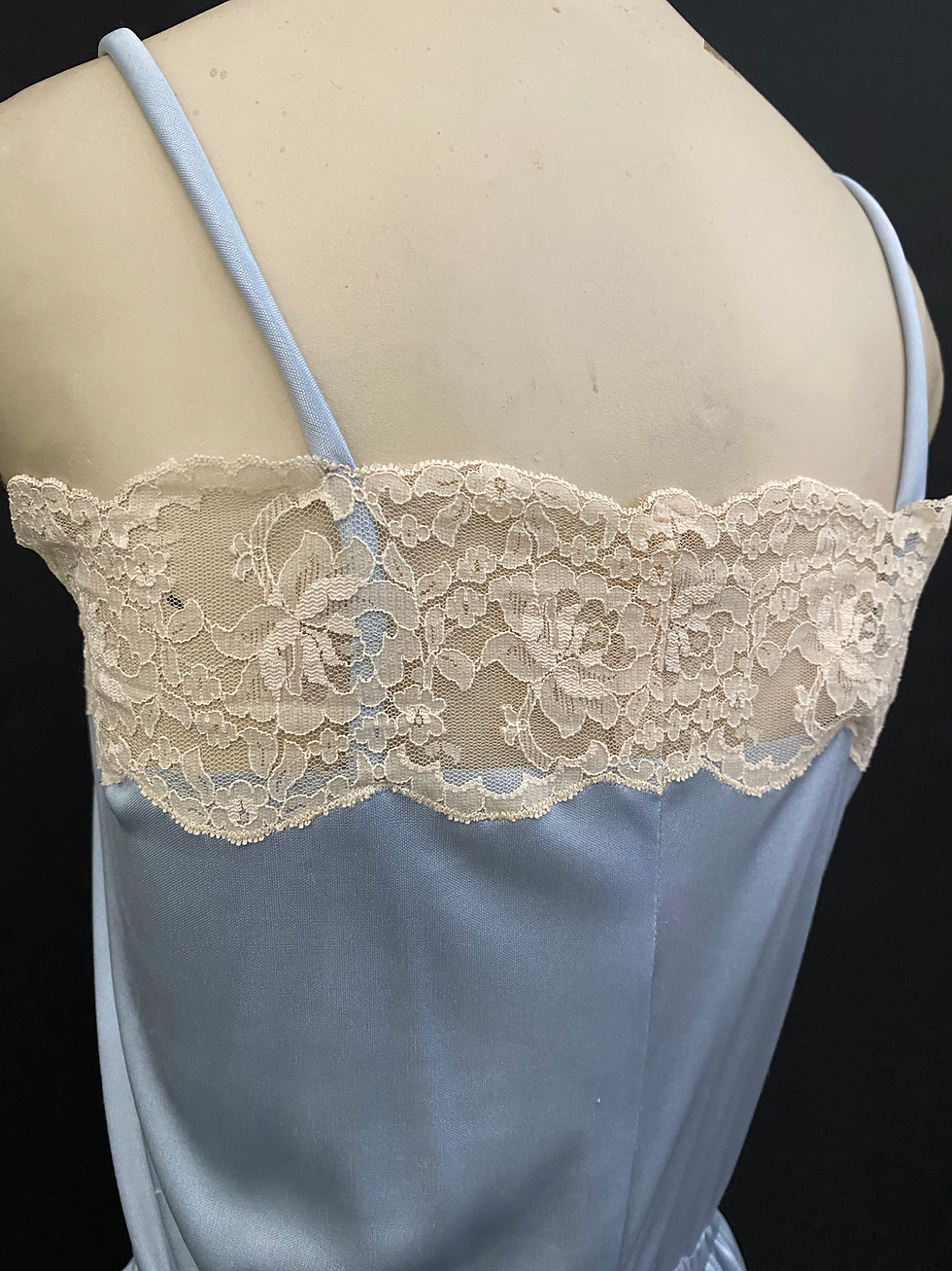 Thumbnail: Vintage Powder Blue Spaghetti Strap Lace Trim Peplum Top View Eleven