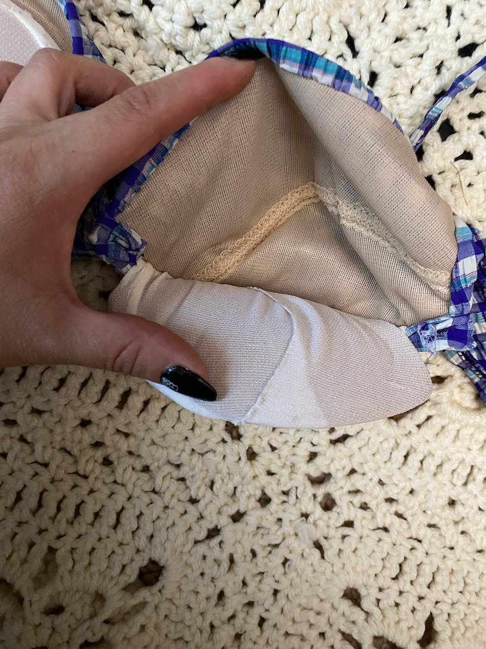 Thumbnail: Purple Textured Gingham Swimsuit Bikini Top View 6