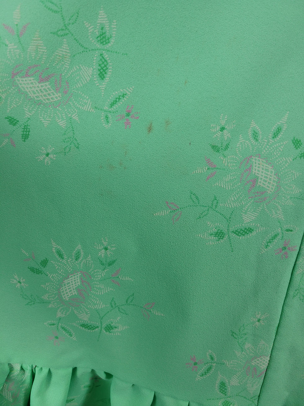 Thumbnail: Vintage Lime Green Floral Puff Sleeve Prairie Maxi Dress View Fourteen