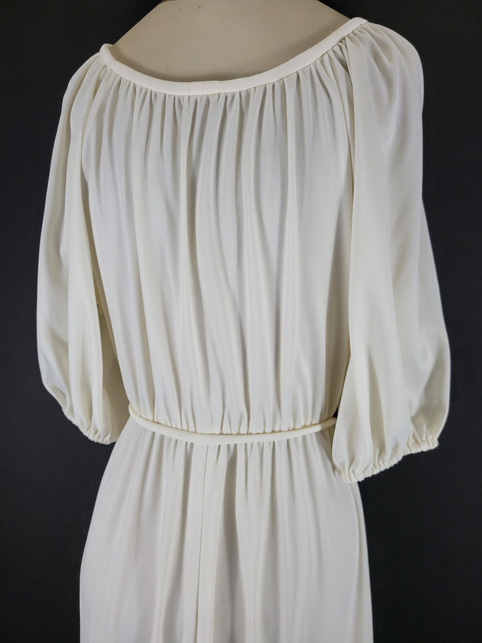 Thumbnail: Vintage Solid Creamy Ivory Bubble Sleeve Maxi Dress View Eleven