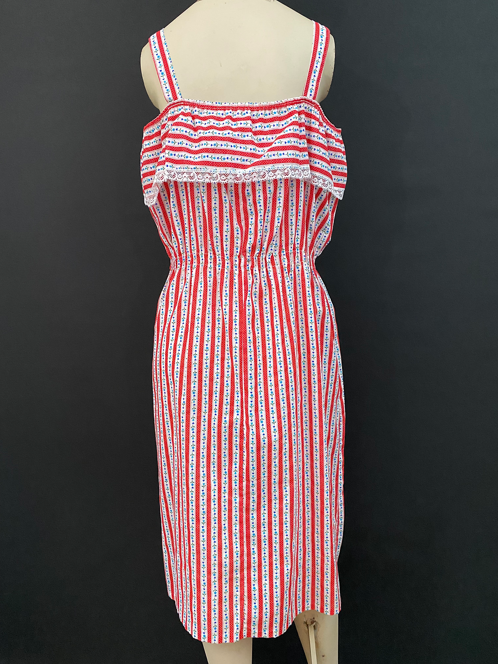 Thumbnail: Vintage Red And White Striped Floral Sundress View Twelve
