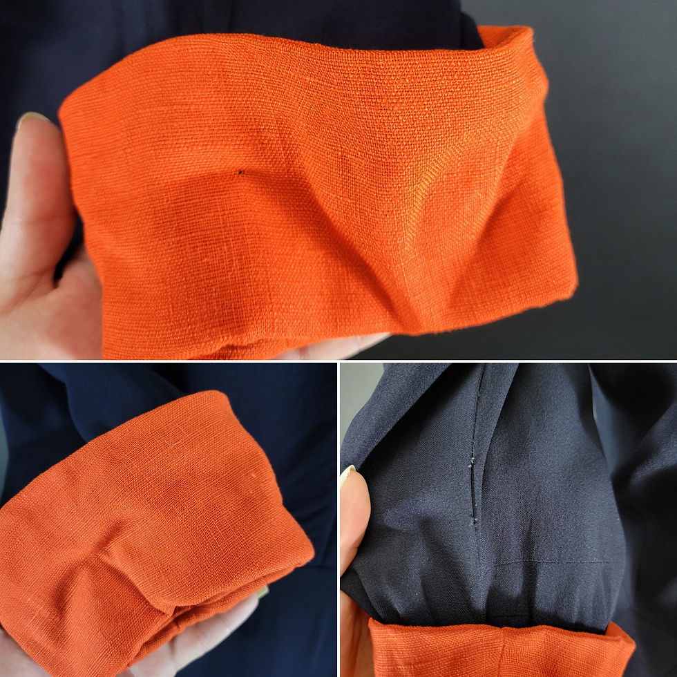 Thumbnail: Vintage Navy Blue With Orange Trim Rayon Dress View Thirteen