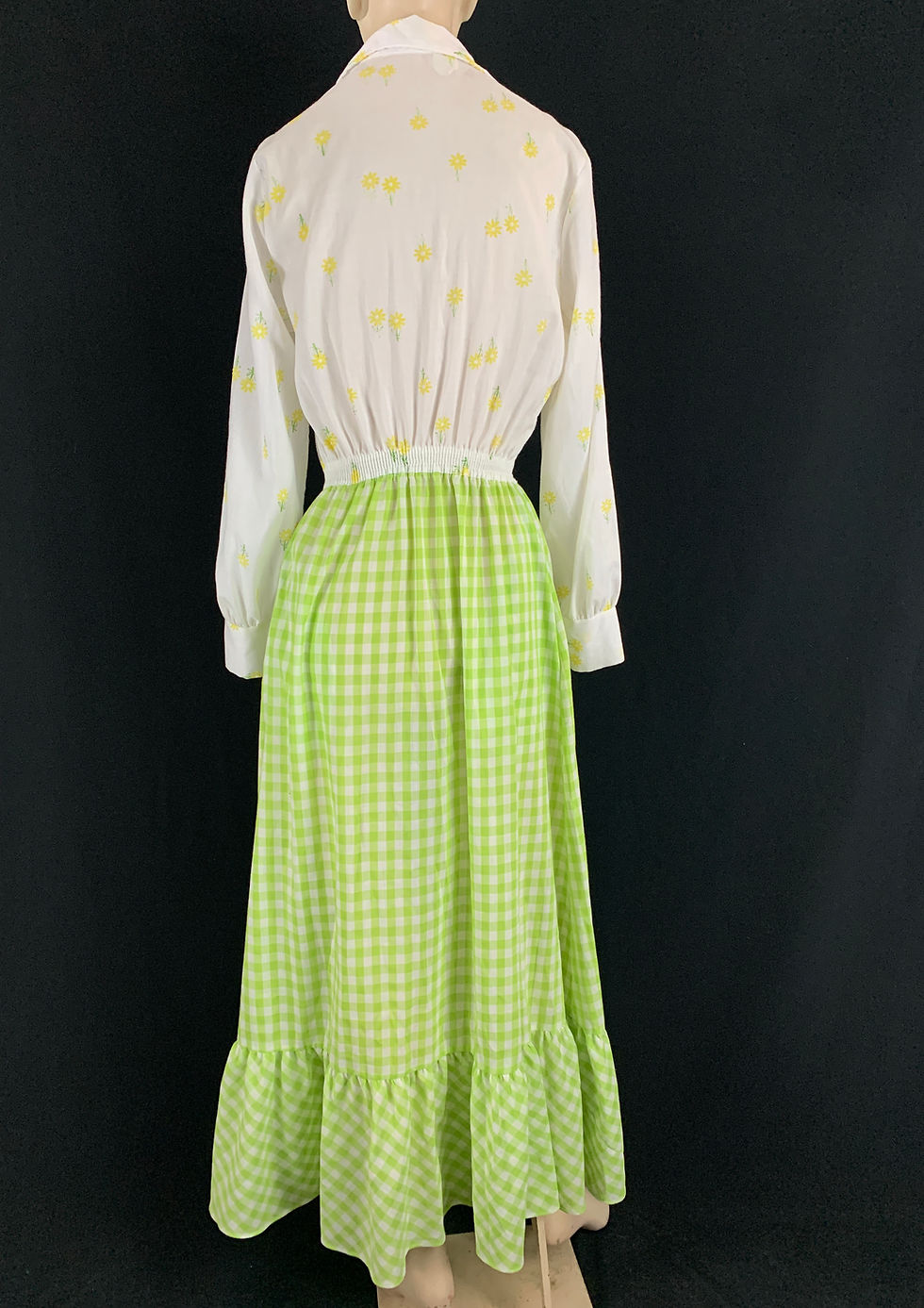 Thumbnail: Vintage Daisy Gingham Long Sleeve Button Front Maxi Dress View Nine