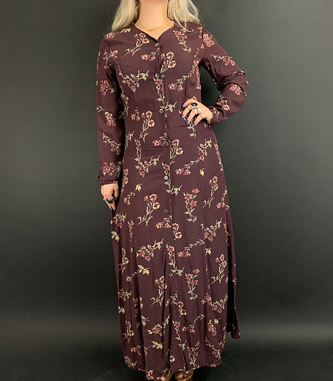 90s button down maxi dress Vintage 90s Blue Bohemian Button Down Maxi Dress / M / Vintage Boho Maxi Dress / Boho Floral Maxi Dress / Boho Blue