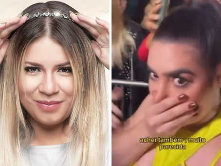 Naiara Azevedo se surpreende com sósia de Marília Mendonça: "Minha perna está tremendo"