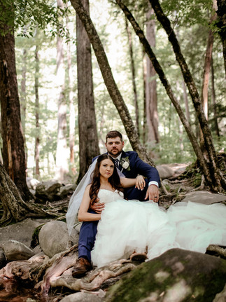 gatlinburg micro wedding with bride and groom sitting in the woods on a mountain top in the smoky mountains captured by gatlinburg photographers