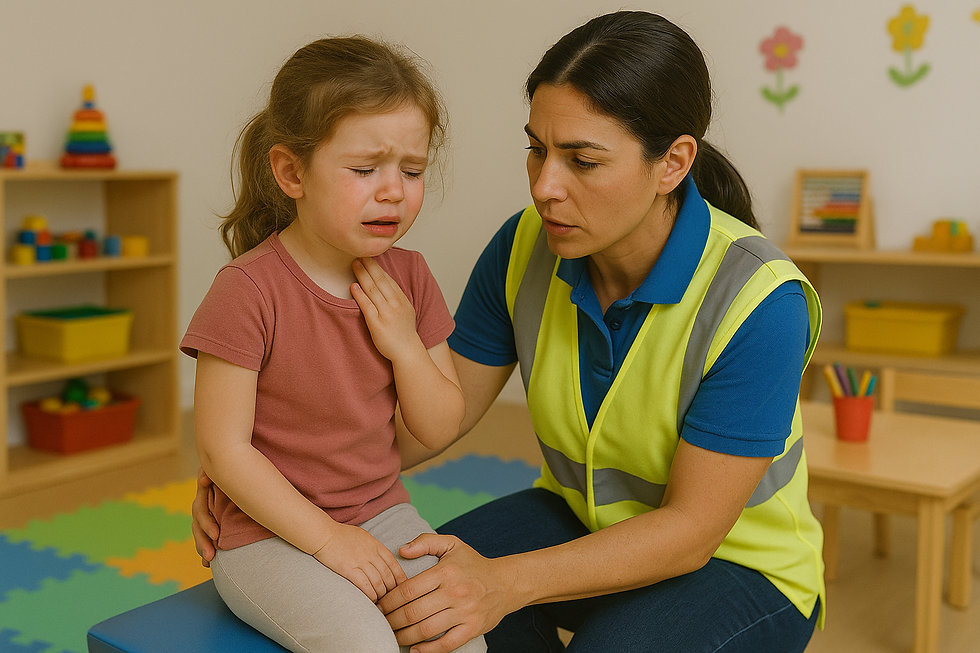 Paediatric first aider supporting a injured crying girl