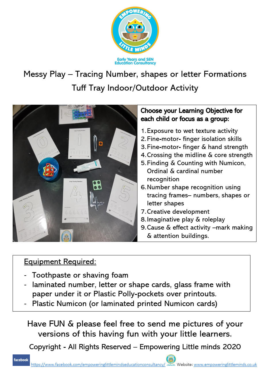 Mark Making Trace number formation Sensory Play