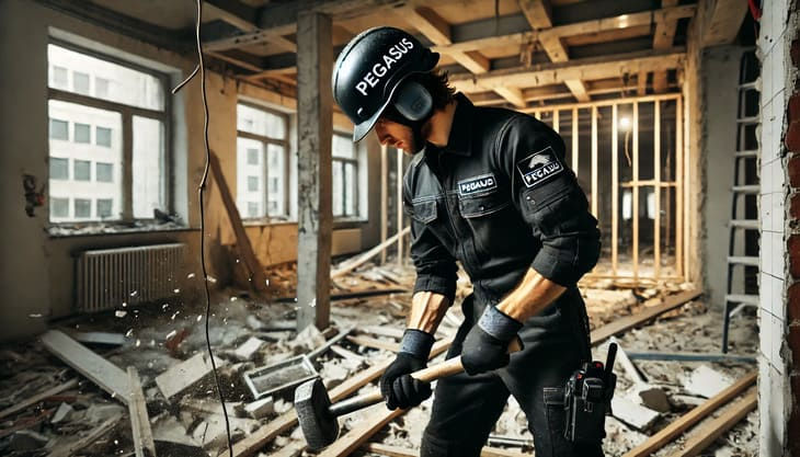 内装解体でハンマーを振る解体作業員