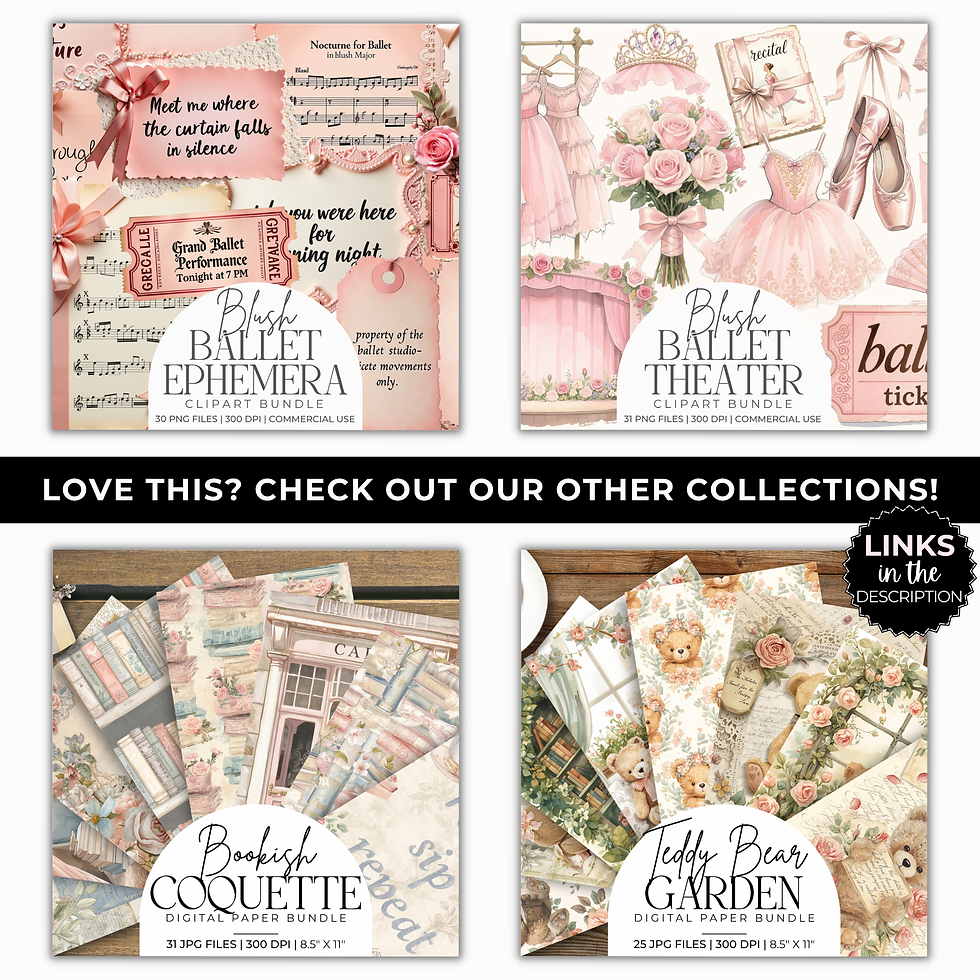 Thumbnail: Blush Balletcore Digital Paper, Pink Coquette Dance Junk Journal Pages