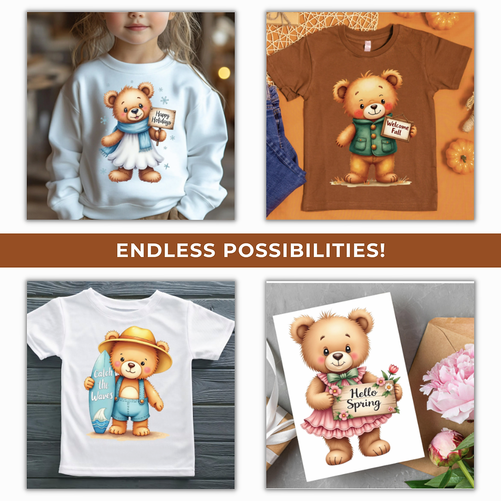 Thumbnail: Teddy Bear Seasons Clipart Bundle, Spring Summer Autumn Watercolor Bear PNGs