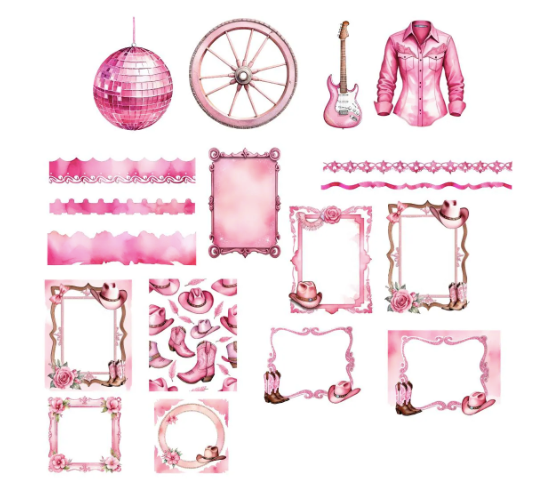 Thumbnail: Pink Pony Aesthetic Clipart Bundle, Pink Cowgirl Clip Art, Pink Western PNGs