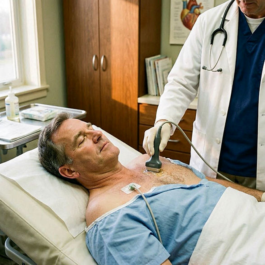 Focused cardiac ultrasound being performed on a patient