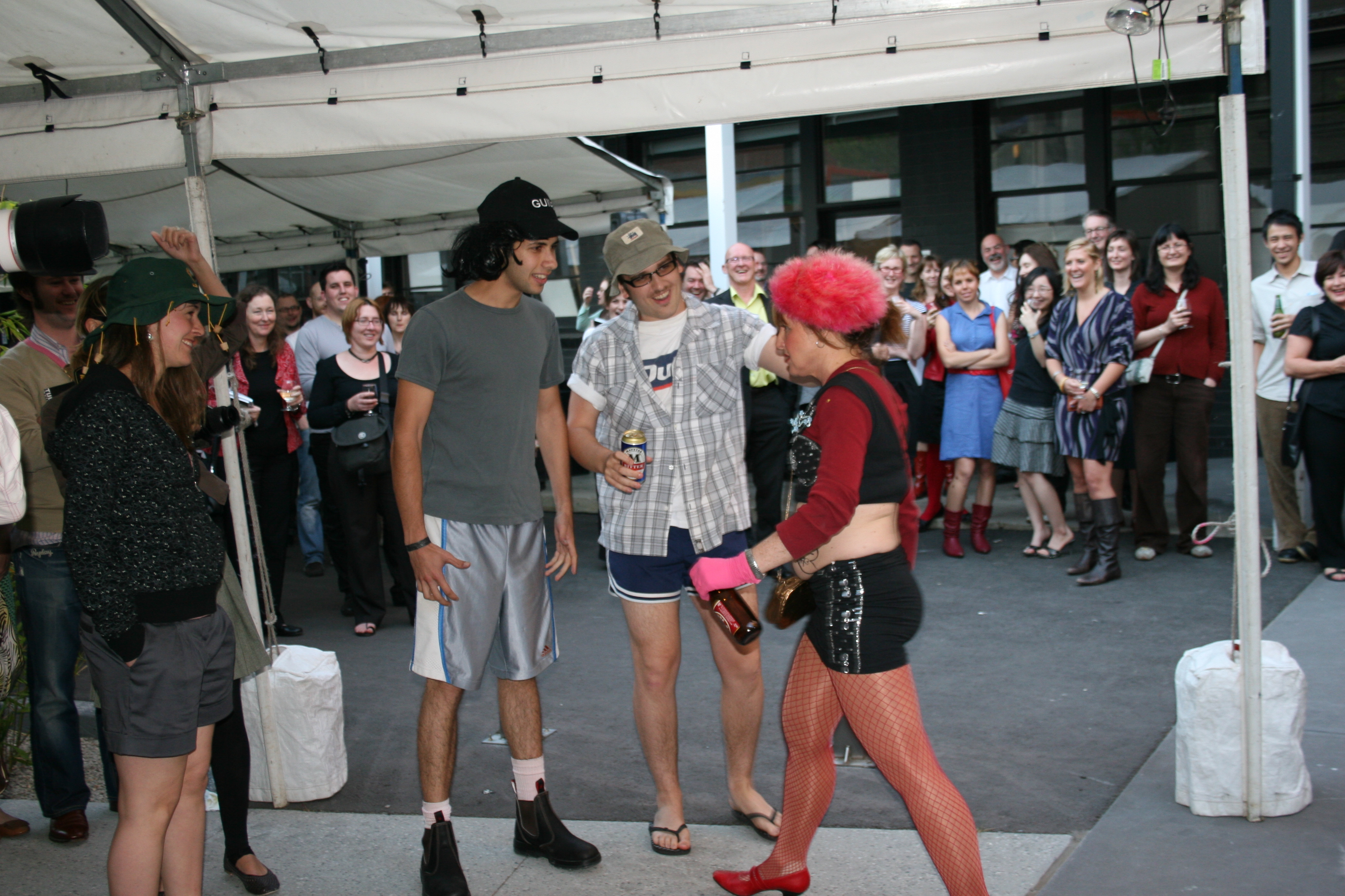 Heading for the stage. With Oink and