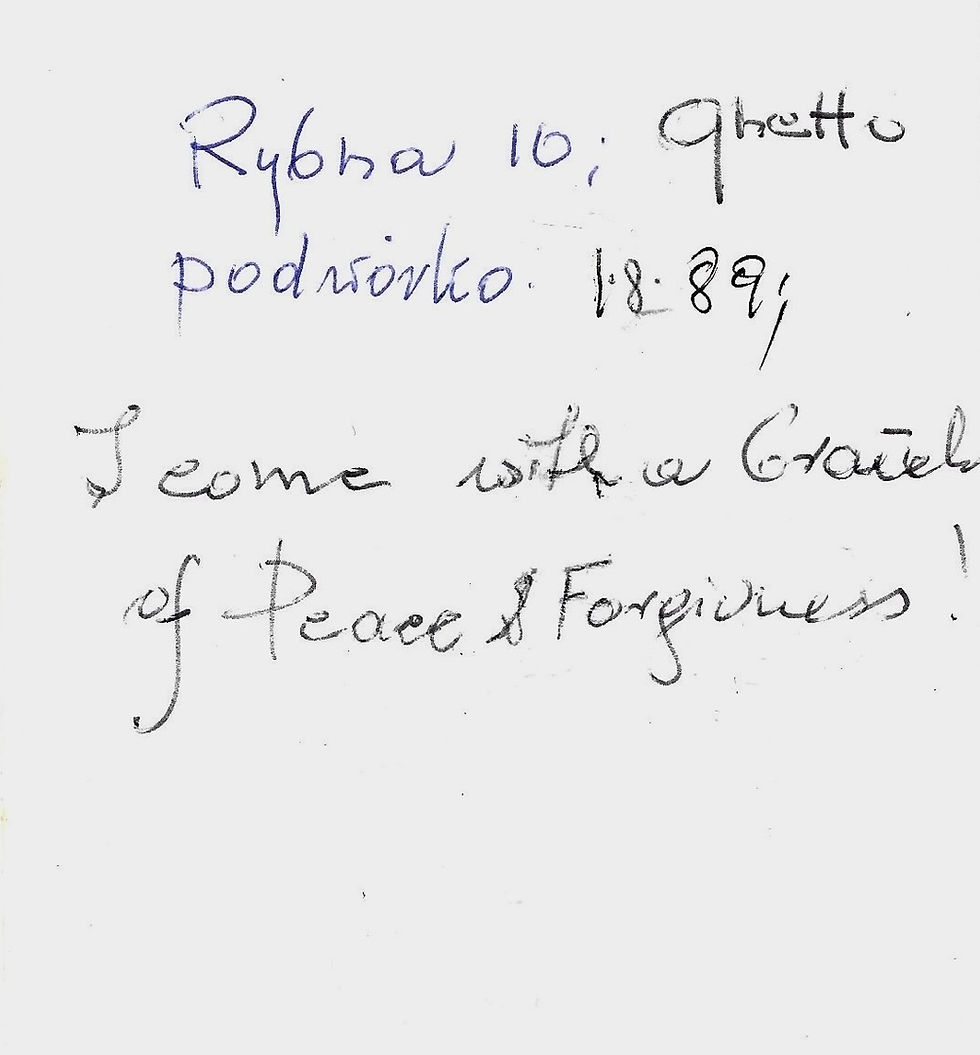 On the back of the photo she wrote: 'I came with a branch of Peace & Forgiveness'.