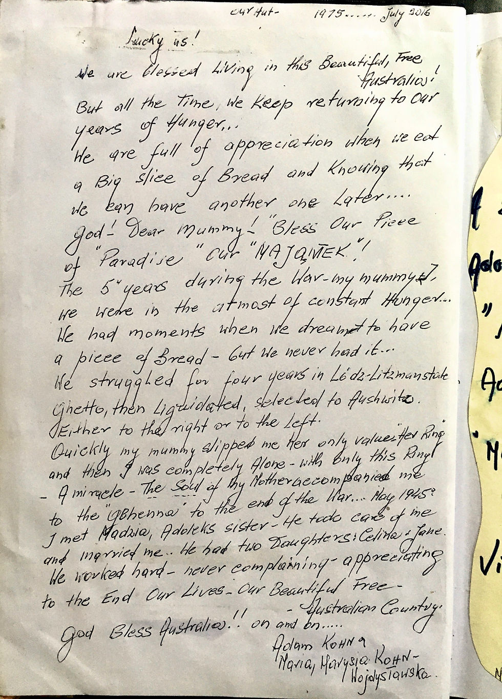Mum's inscription in the Visitor's Book, 1975