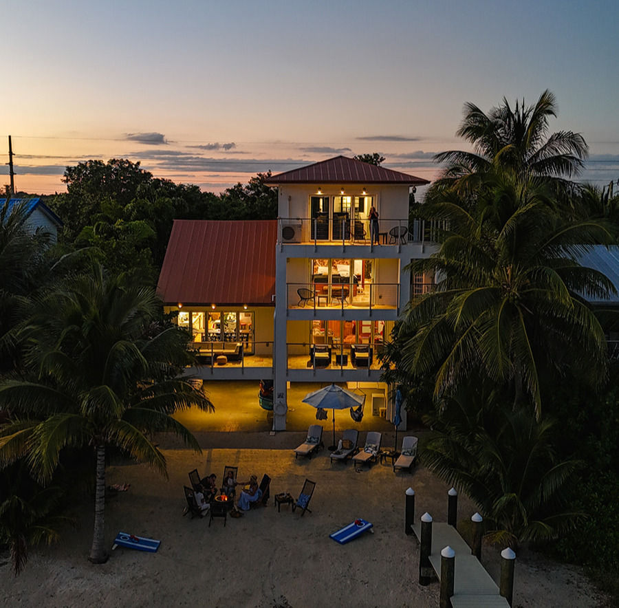 Florida Keys Private Vacation Home Casa Feliz aerial evening view