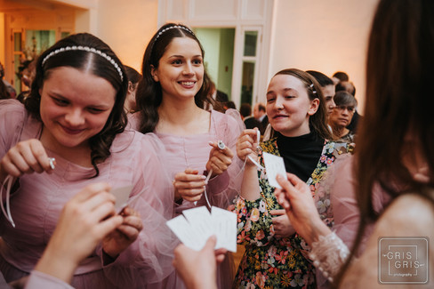 cake pull with brides maids