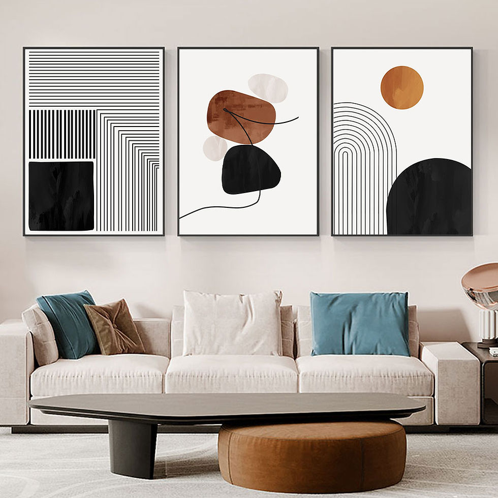 Thumbnail: Canvas prints with abstract geometric art in black and white, decorative posters