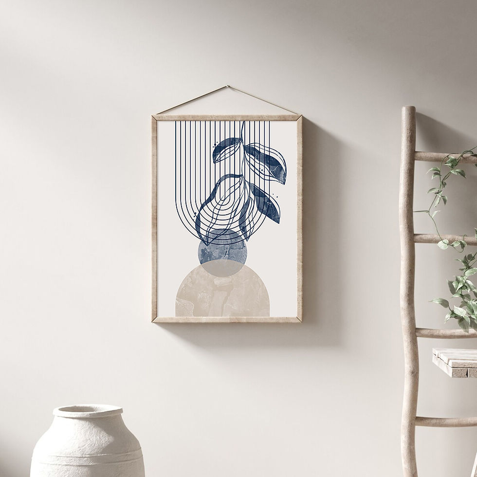 Thumbnail: Set of 3 wall art posters with abstract geometric lines in shades of navy blue a