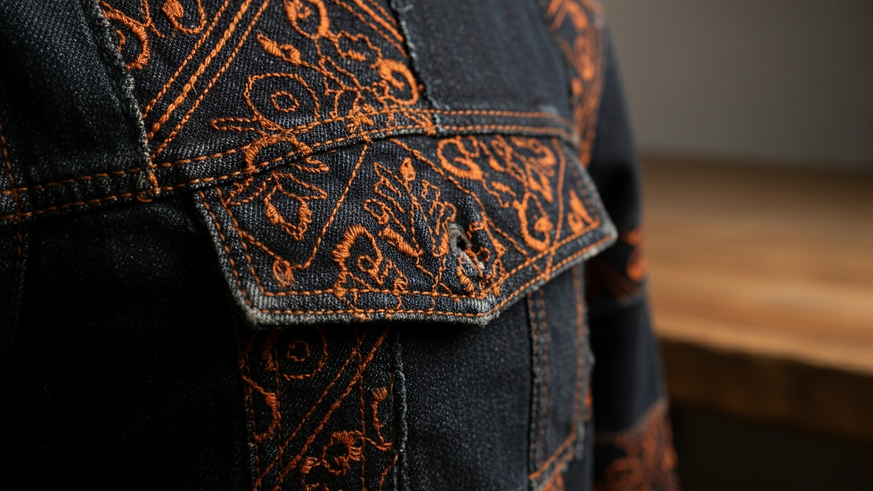 Close-up view of a vintage denim jacket with detailed stitching
