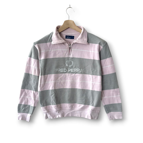 Fred Perry Quarter Zip Stripes Jacket Size L youth fits XS-S Adult