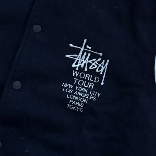 Stussy World Tour スタジャン ブラック Mサイズ Stussy World Tour International Wool Leather Varsity Jacket Size L