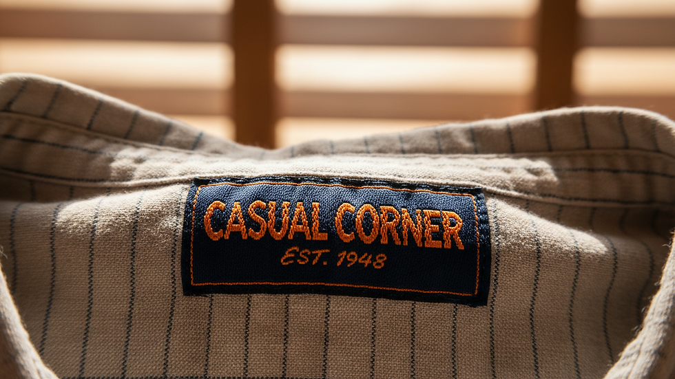 Close-up view of vintage Casual Corner label on a shirt
