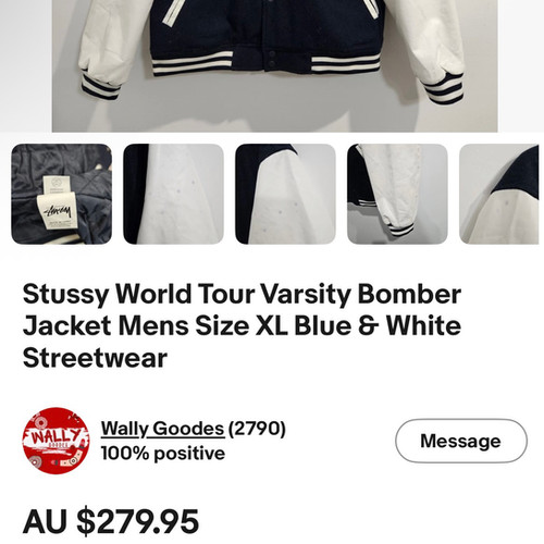 Stussy World Tour International Wool Leather Varsity Jacket Size L