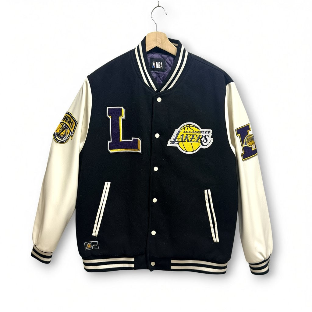 Primark x NBA Lakers Varsity Leather Wool Jacket Size XL