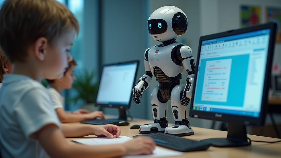 Close-up view of a child programming a robot during a robotics class