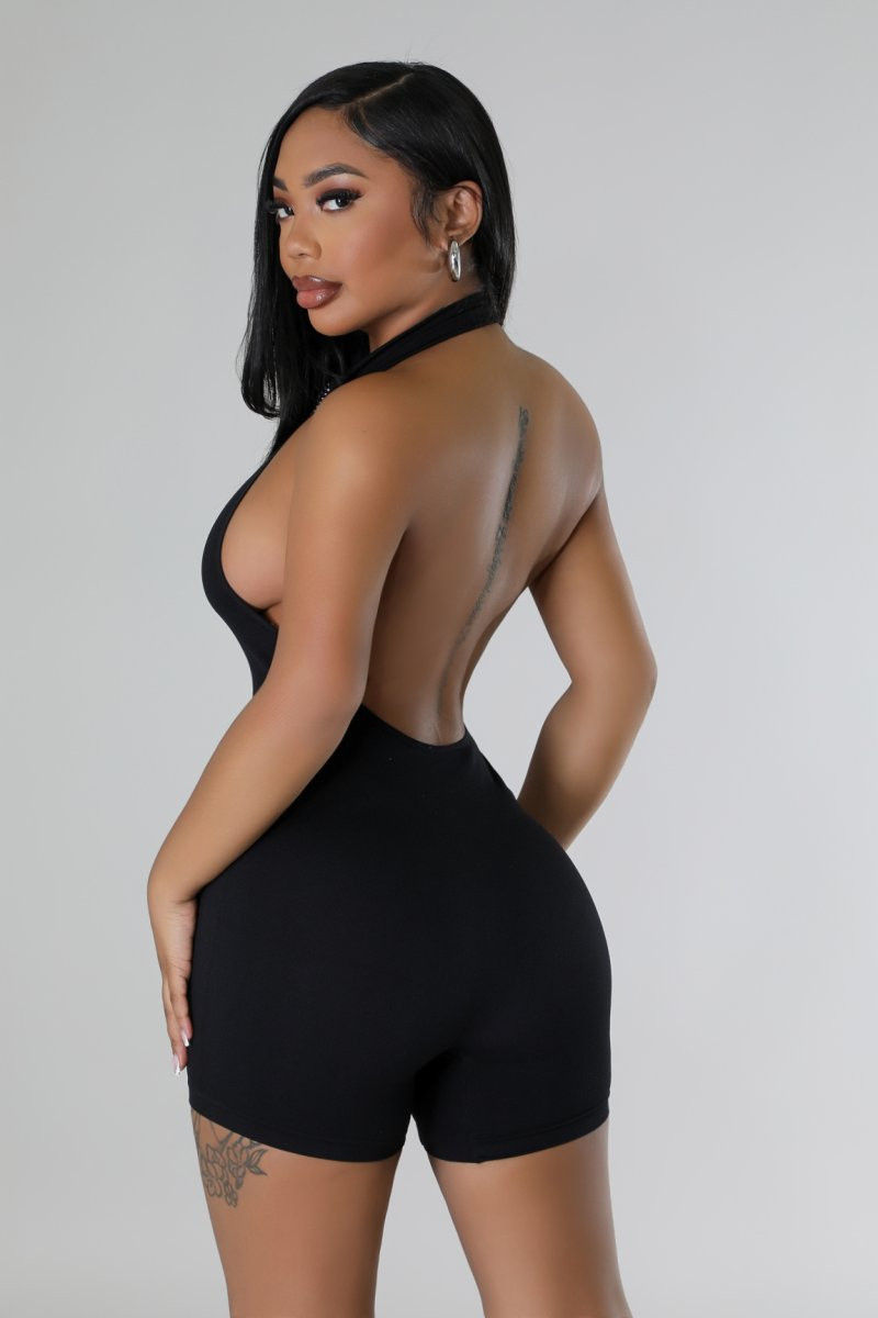 Thumbnail: black body glove romper with back out