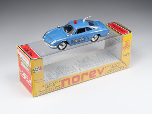 Norev Renault Alpine A110 Gendarmerie – Réf. 59 – Miniature 1/43 – Vintage – Avec socle et vitrine - Collection Norev Renault Alpine A110 Gendarmerie – Réf. 59 – Miniature 1/43 – Vintage – Avec socle et vitrine - Collection
