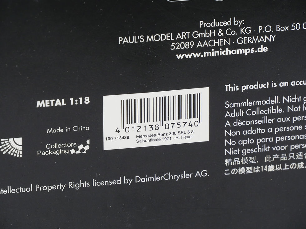 Miniatura: MINICHAMPS  1/18 - 100713438 - Mercedes-Benz 300 SEL 6.8 1971 - H. Heyer & Boite