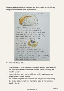Page from Don't Fear the Blank Page showing Jane Chipp's illustrated journal entry about childhood memories of rye bread, in handwriting with watercolour sketches