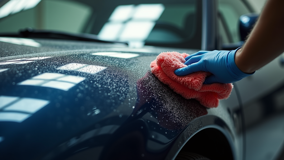 Close-up view of a shiny car exterior being polished