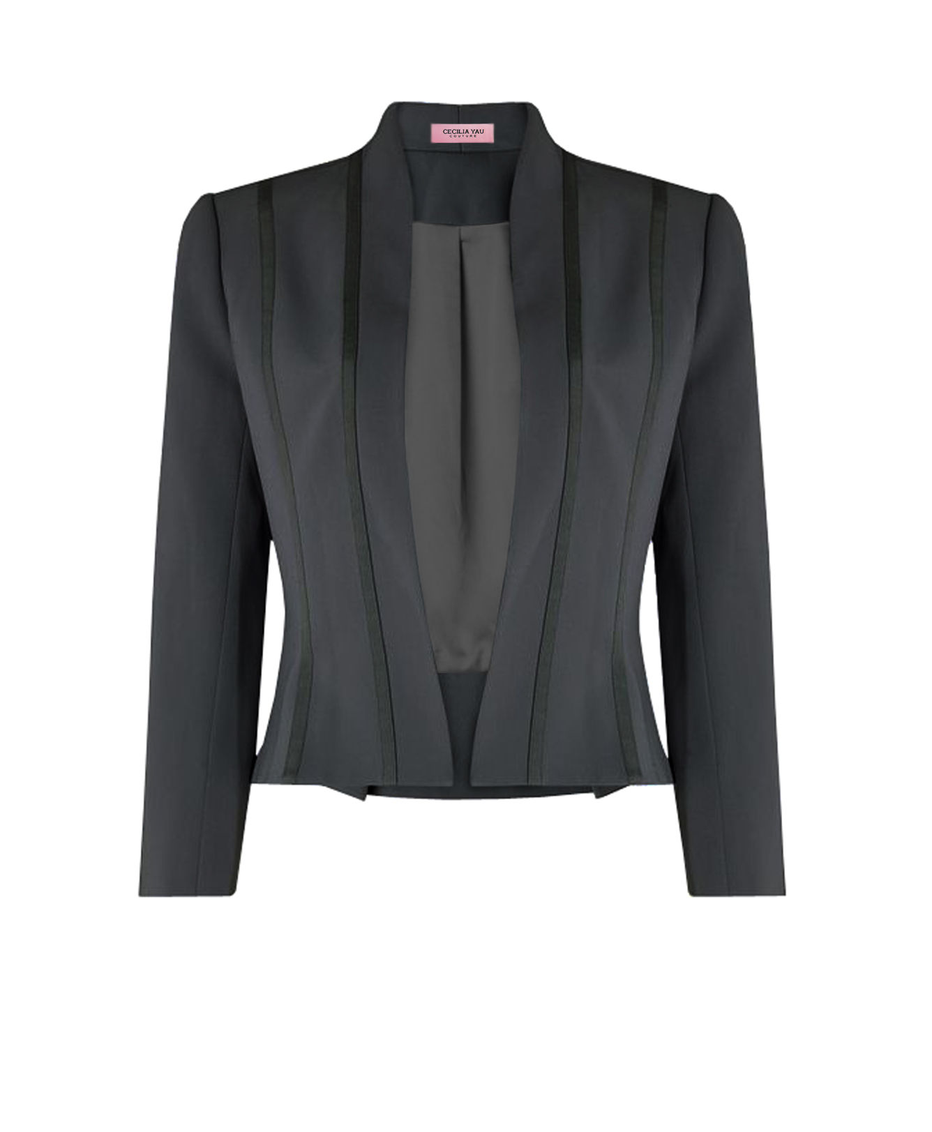 【CHIC】CHARCOAL TAILORED SLIM-CUT SHORT JACKET【WJK 1744】C+