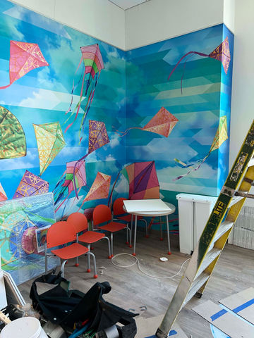hand painted kite mural in doctor's office