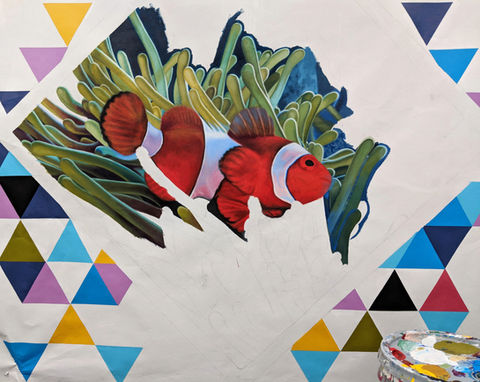 bright orange clownfish painting nemo in progress