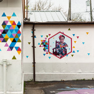 colorful geometric patterns and portrait of girl