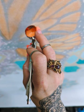 kala hagopian with monarch painting in progress