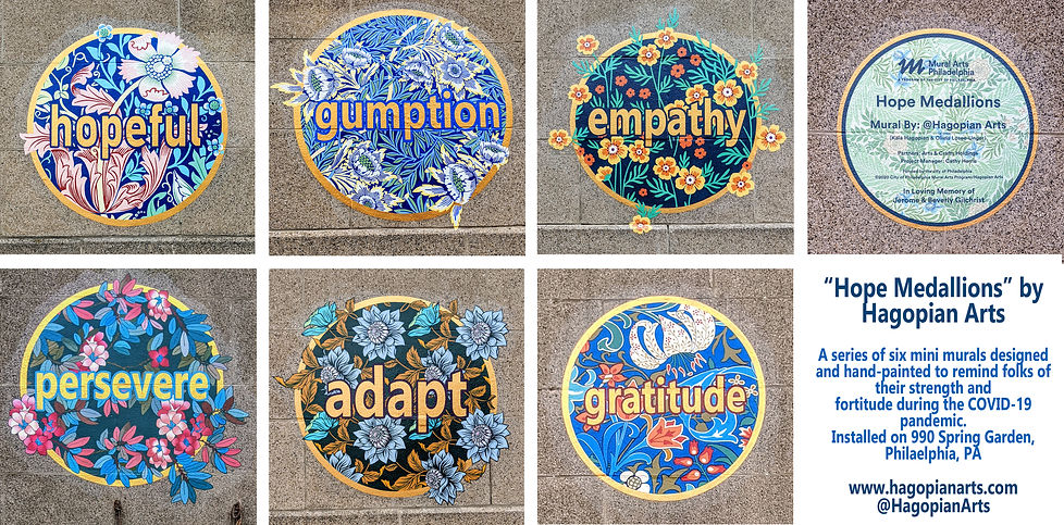 six mini-murals with words of encouragement