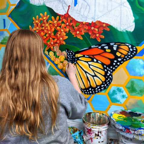 monarchs and goldenrod honeycomb patterning mural