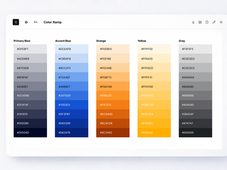 Design system color ramp showing 5 colors each with 10 hex shades