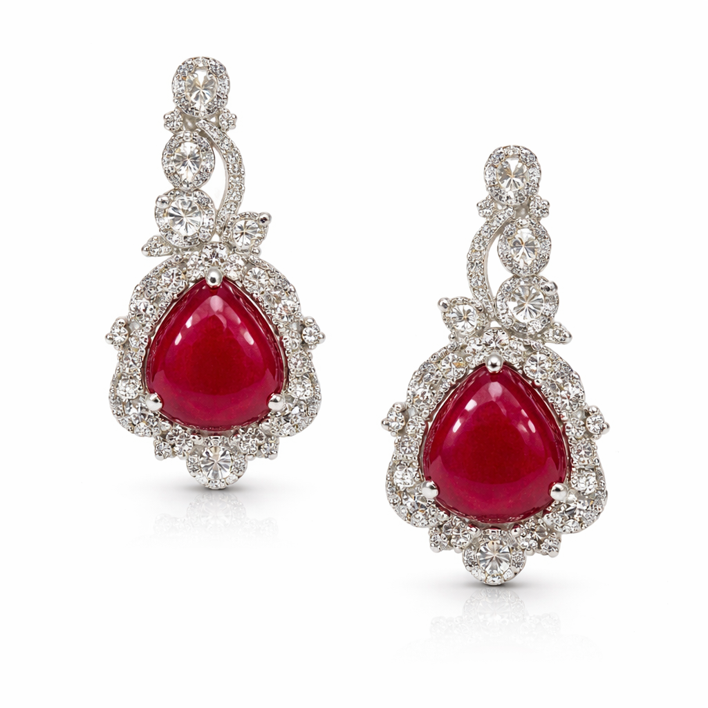 Silver Drop Stimulated Ruby Earrings
