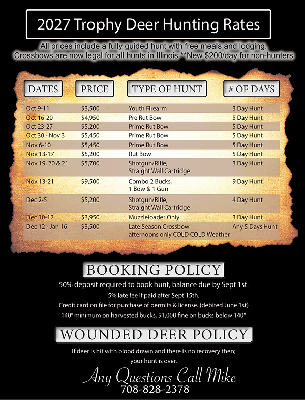 2027 Trophy Deer Hunting Rates