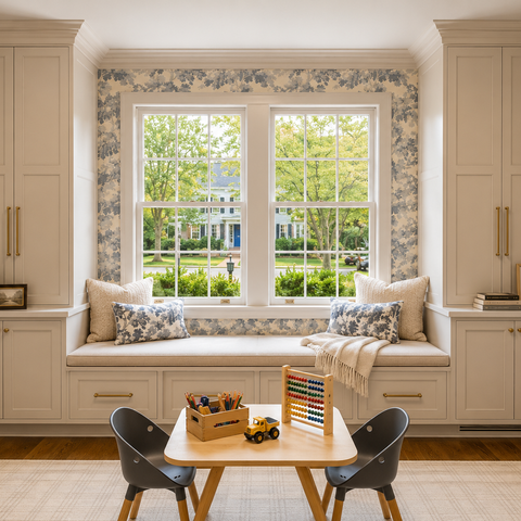 Custom playroom built-ins Myers Park Charlotte NC with window seat