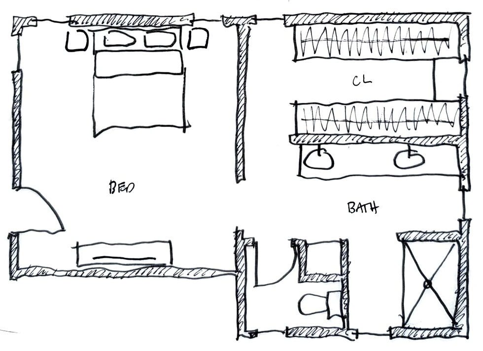 This option demonstrates another option where access to the bathroom and closet is somewhat mutual.
