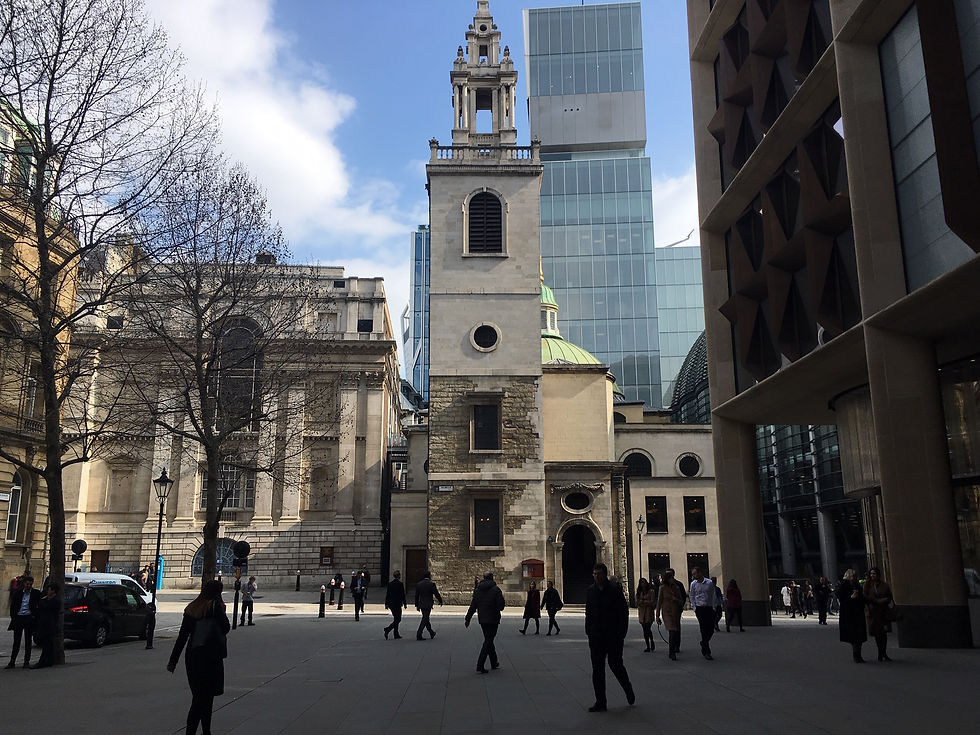 Image: Walbrook Square, City of London - historic and contemporary architecture - the Mansion House, St Stephen Walbrook church, New Court (Rothschild & Co) and the Bloomberg building